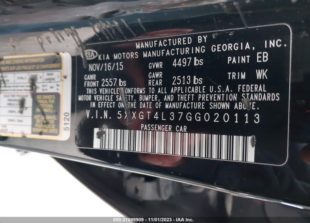 2016 KIA OPTIMA LX VIN: 5XXGT4L37GG020113