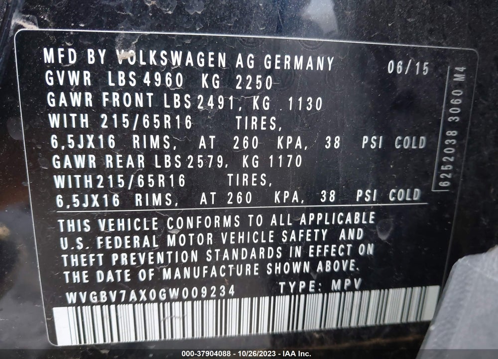 2016 VOLKSWAGEN TIGUAN S VIN: WVGBV7AX0GW009234