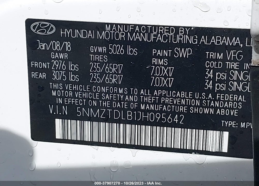 2018 HYUNDAI SANTA FE SPORT 2.4L VIN: 5NMZTDLB1JH095642