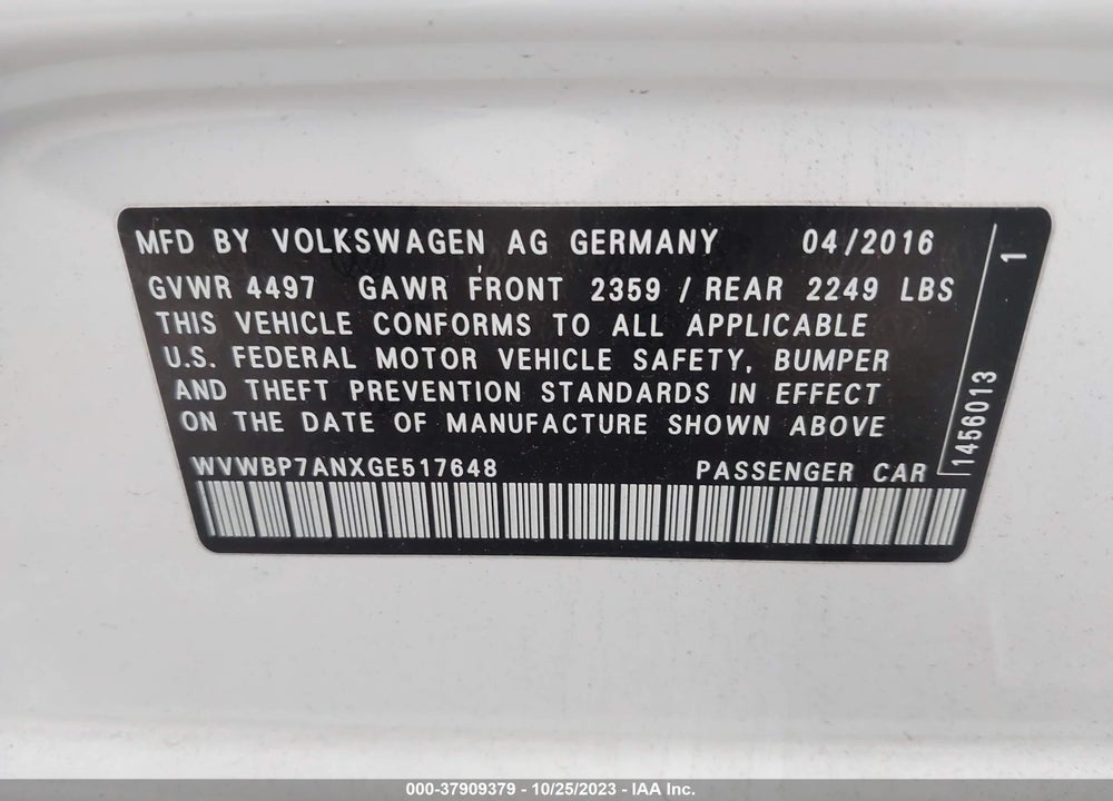 2016 VOLKSWAGEN CC 2.0T R-LINE VIN: WVWBP7ANXGE517648