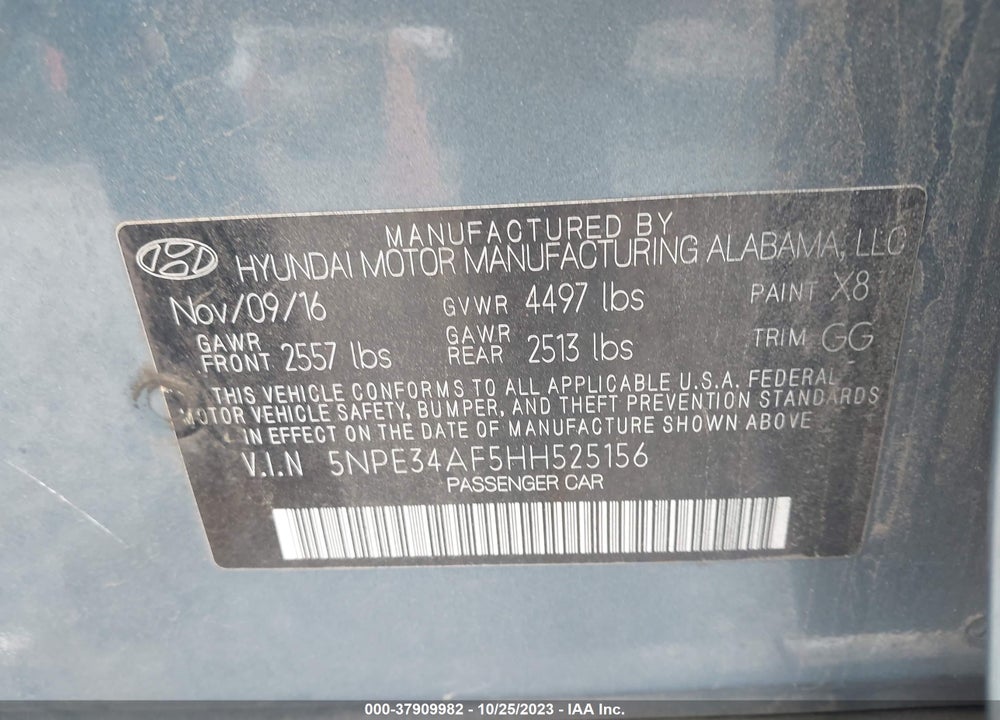 2017 HYUNDAI SONATA SPORT VIN: 5NPE34AF5HH525156
