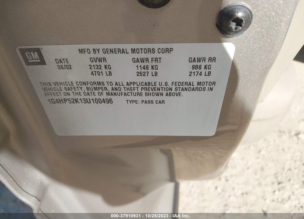 2003 BUICK LESABRE VIN: 1G4HP52K13U100496