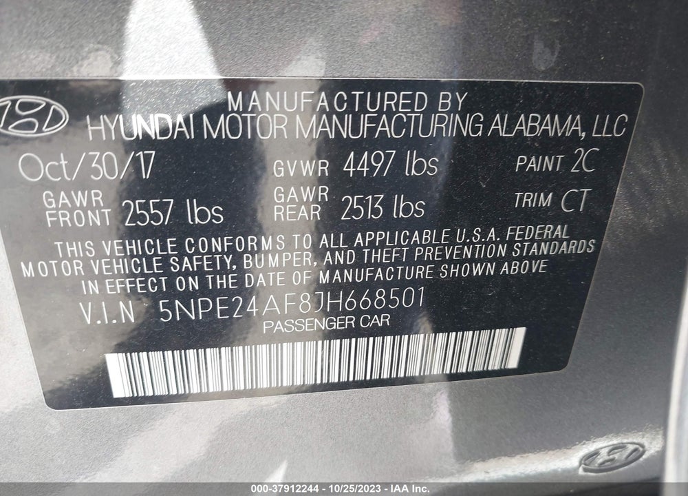 2018 HYUNDAI SONATA SE VIN: 5NPE24AF8JH668501
