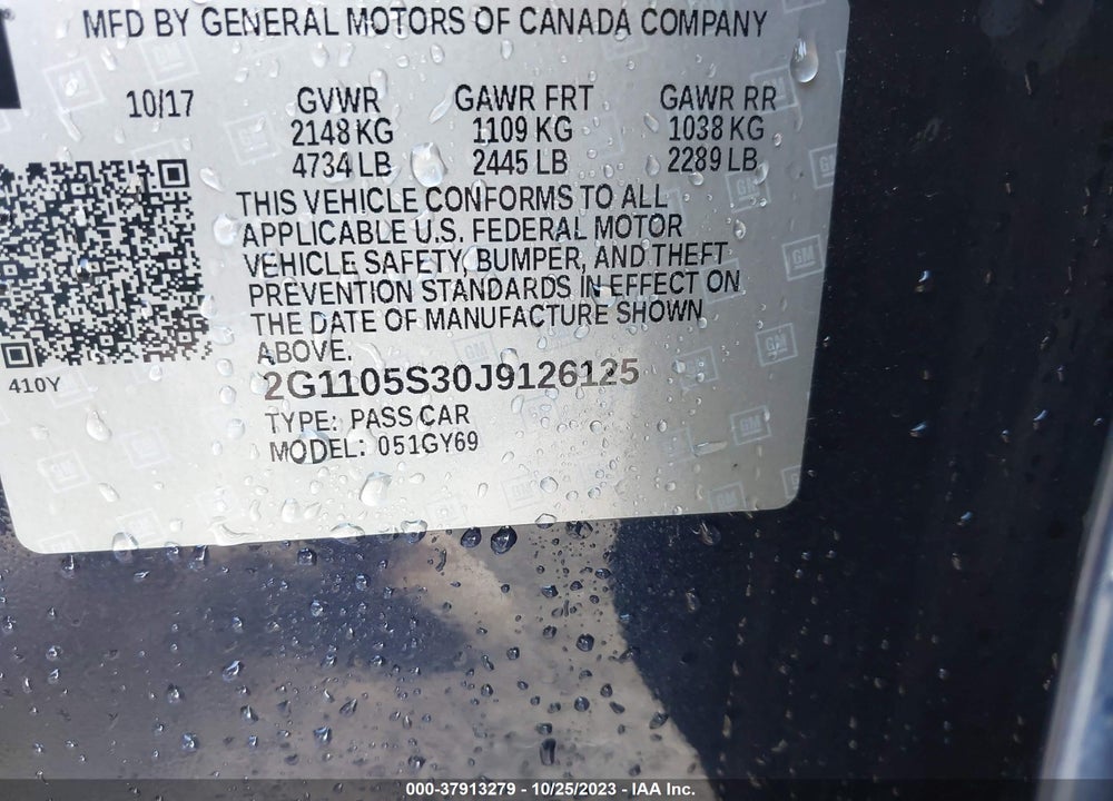 2018 CHEVROLET IMPALA 1LT VIN: 2G1105S30J9126125
