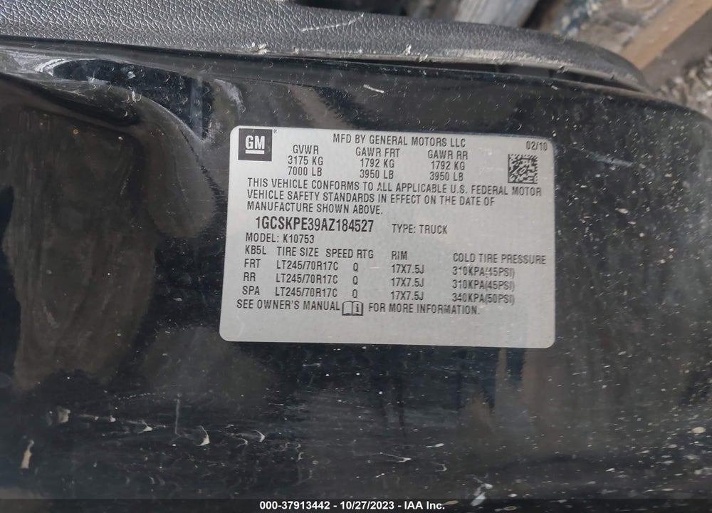 2010 CHEVROLET SILVERADO 1500 WORK TRUCK VIN: 1GCSKPE39AZ184527