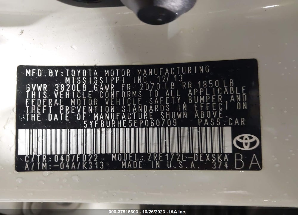 2014 TOYOTA COROLLA S PLUS VIN: 5YFBURHE5EP060709