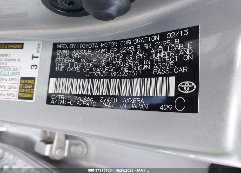 2013 TOYOTA PRIUS V FIVE VIN: JTDZN3EU3D3237611