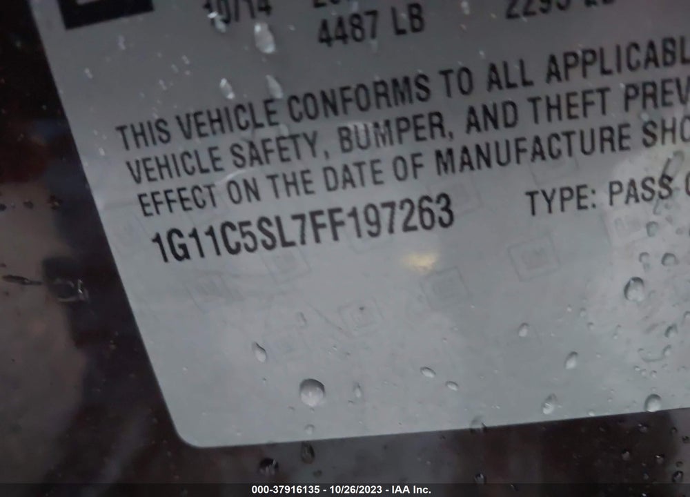 2015 CHEVROLET MALIBU VIN: 1G11C5SL7FF197263