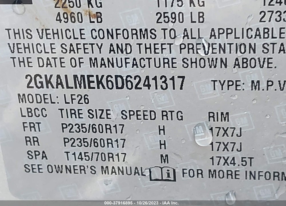 2013 GMC TERRAIN VIN: 2GKALMEK6D6241317