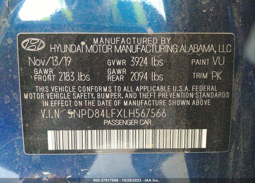 2020 HYUNDAI ELANTRA SEL VIN: 5NPD84LFXLH567566