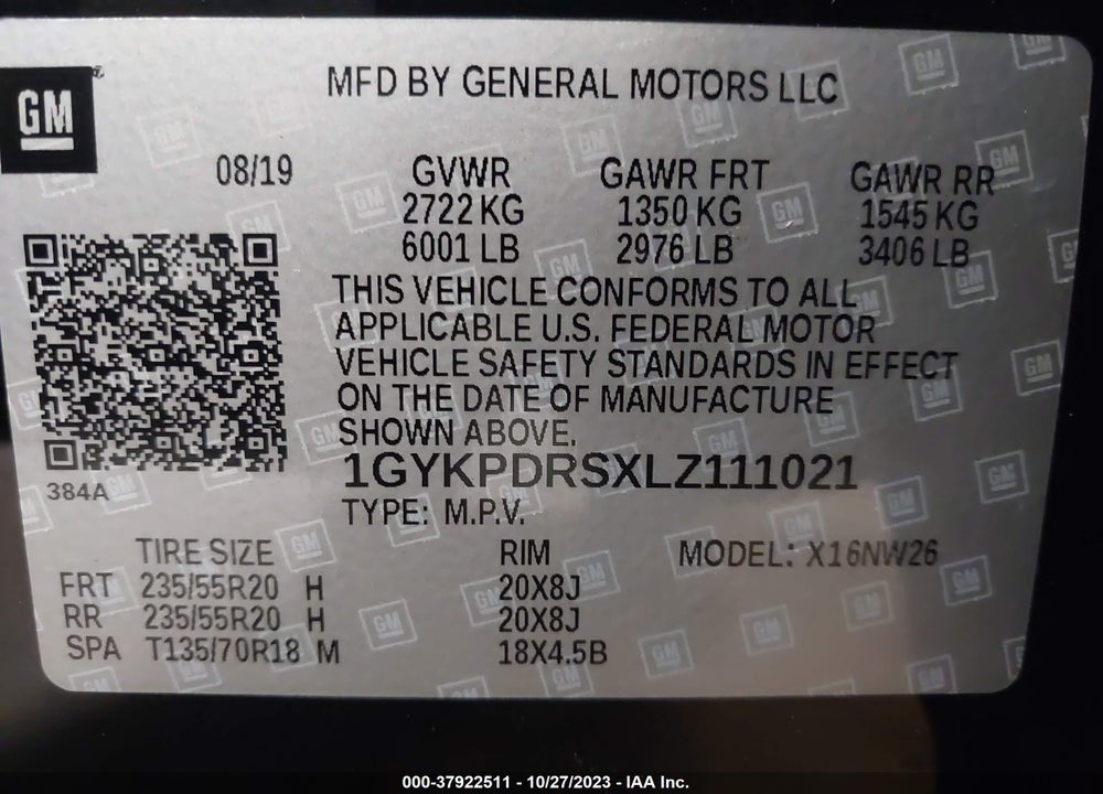2020 CADILLAC XT6 AWD PREMIUM LUXURY VIN: 1GYKPDRSXLZ111021