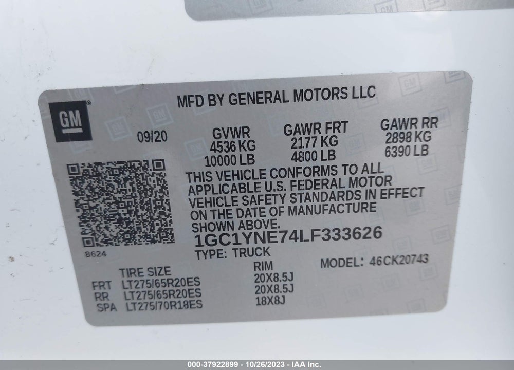 2020 CHEVROLET SILVERADO 2500HD VIN: 1GC1YNE74LF333626