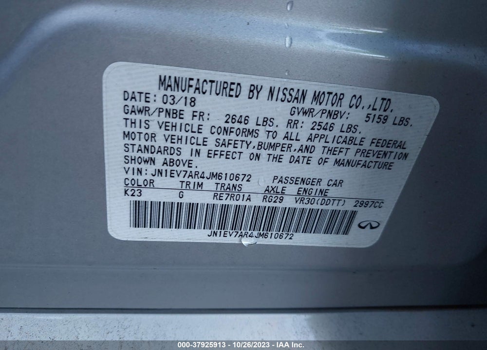 2018 INFINITI Q50 3.0T LUXE VIN: JN1EV7AR4JM610672
