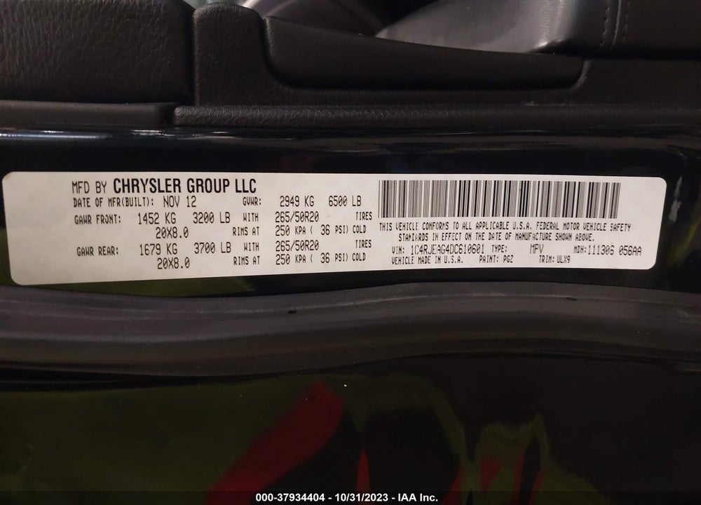 2013 JEEP GRAND CHEROKEE LAREDO VIN: 1C4RJEAG4DC610601