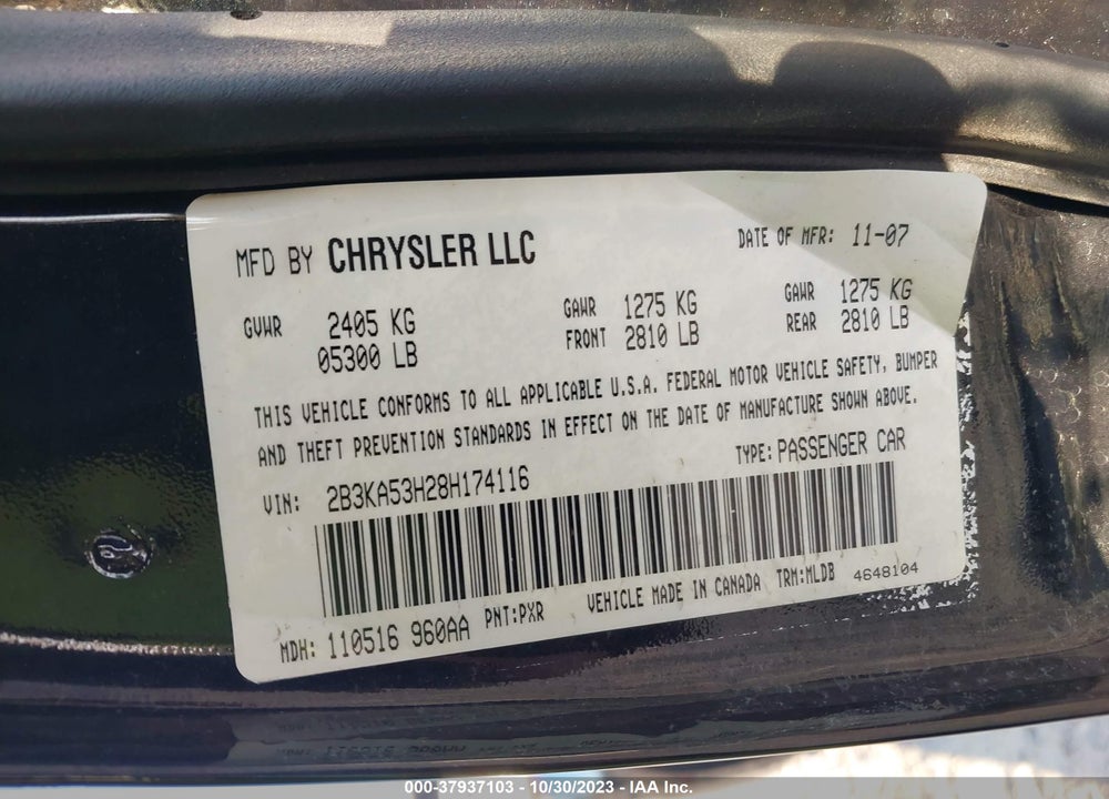 2008 DODGE CHARGER R/T VIN: 2B3KA53H28H174116