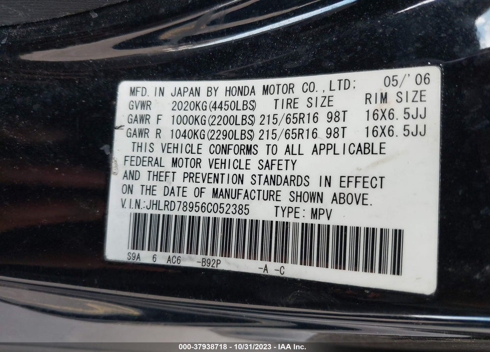 2006 HONDA CR-V SE VIN: JHLRD78956C052385