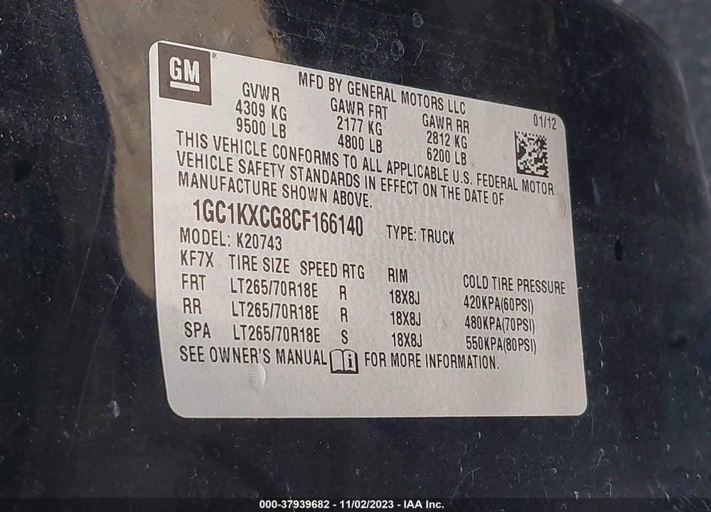 2012 CHEVROLET SILVERADO 2500HD LT VIN: 1GC1KXCG8CF166140