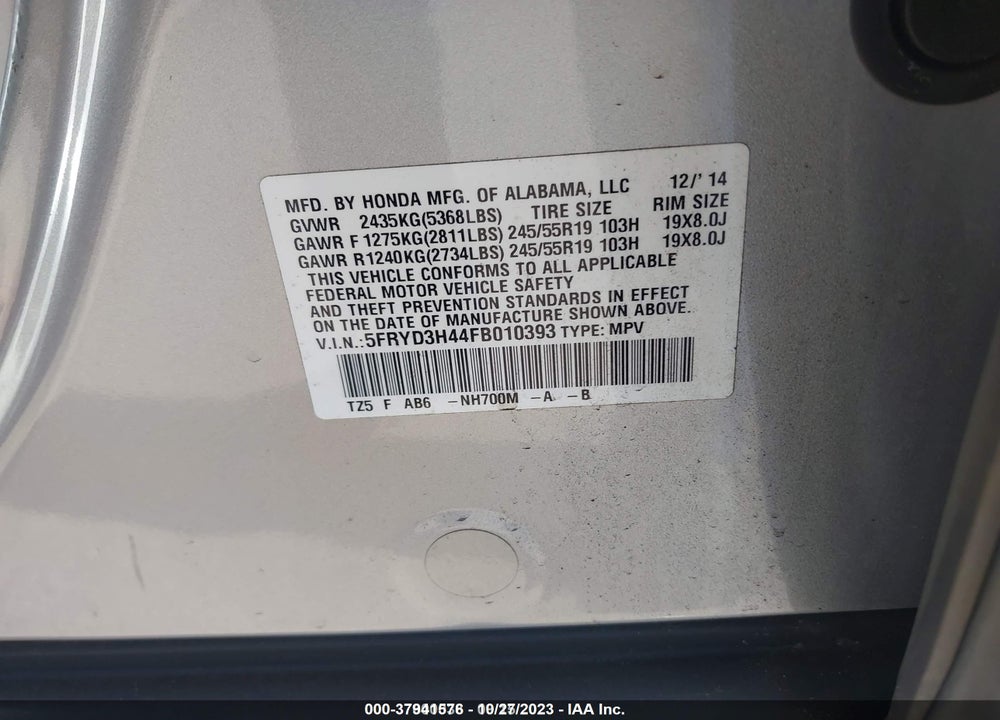 2015 ACURA MDX TECHNOLOGY PACKAGE VIN: 5FRYD3H44FB010393