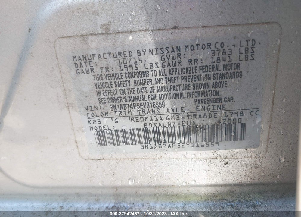 2014 NISSAN SENTRA FE+ SV VIN: 3N1AB7AP5EY316559