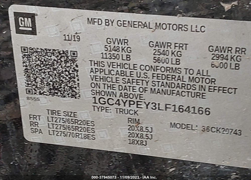 2020 CHEVROLET SILVERADO 2500HD 4WD STANDARD BED LTZ VIN: 1GC4YPEY3LF164166