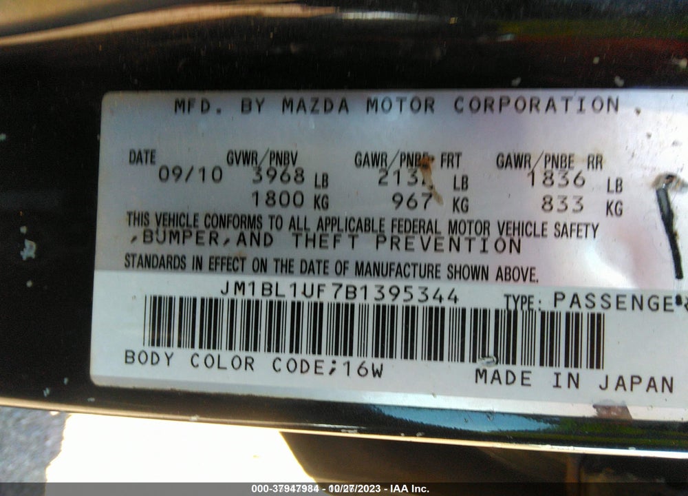 2011 MAZDA 3 I SPORT VIN: JM1BL1UF7B1395344