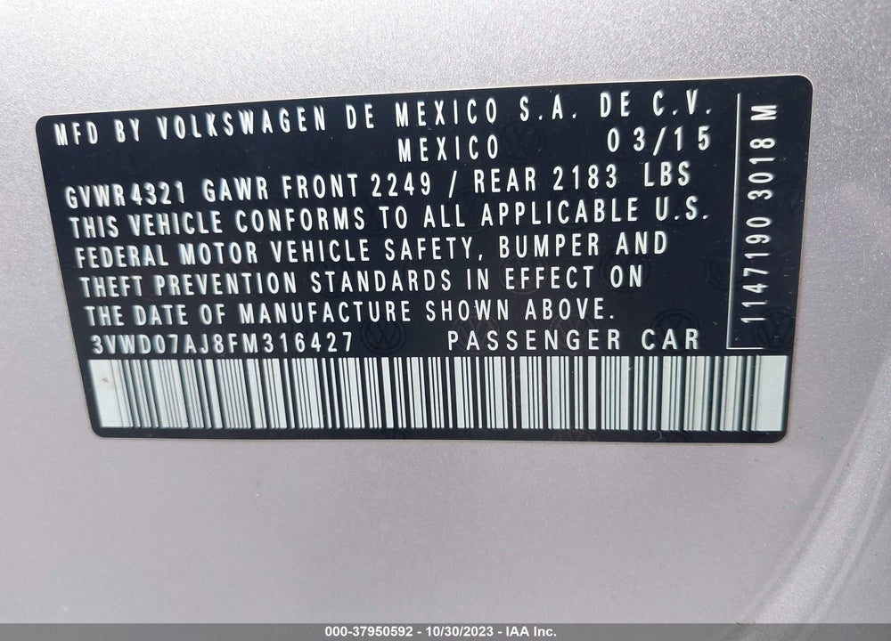 2015 VOLKSWAGEN JETTA 1.8T SE VIN: 3VWD07AJ8FM316427