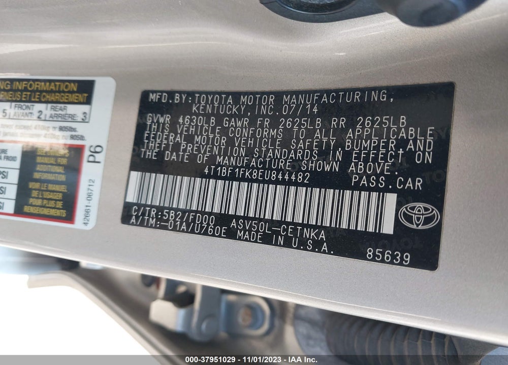 2014 TOYOTA CAMRY LE VIN: 4T1BF1FK8EU844482