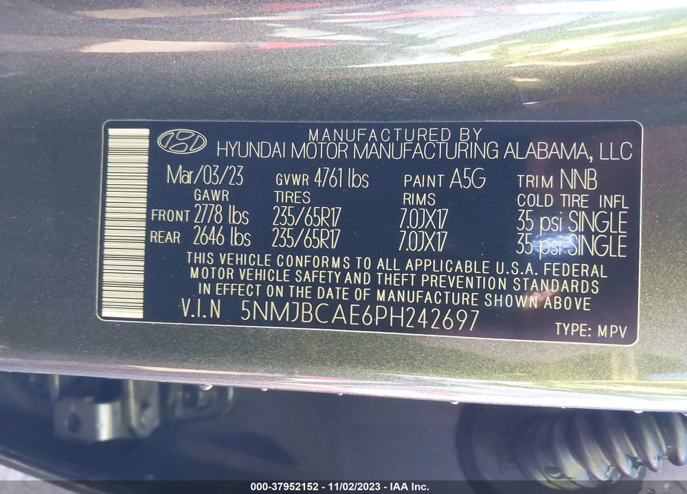 2023 HYUNDAI TUCSON SEL VIN: 5NMJBCAE6PH242697