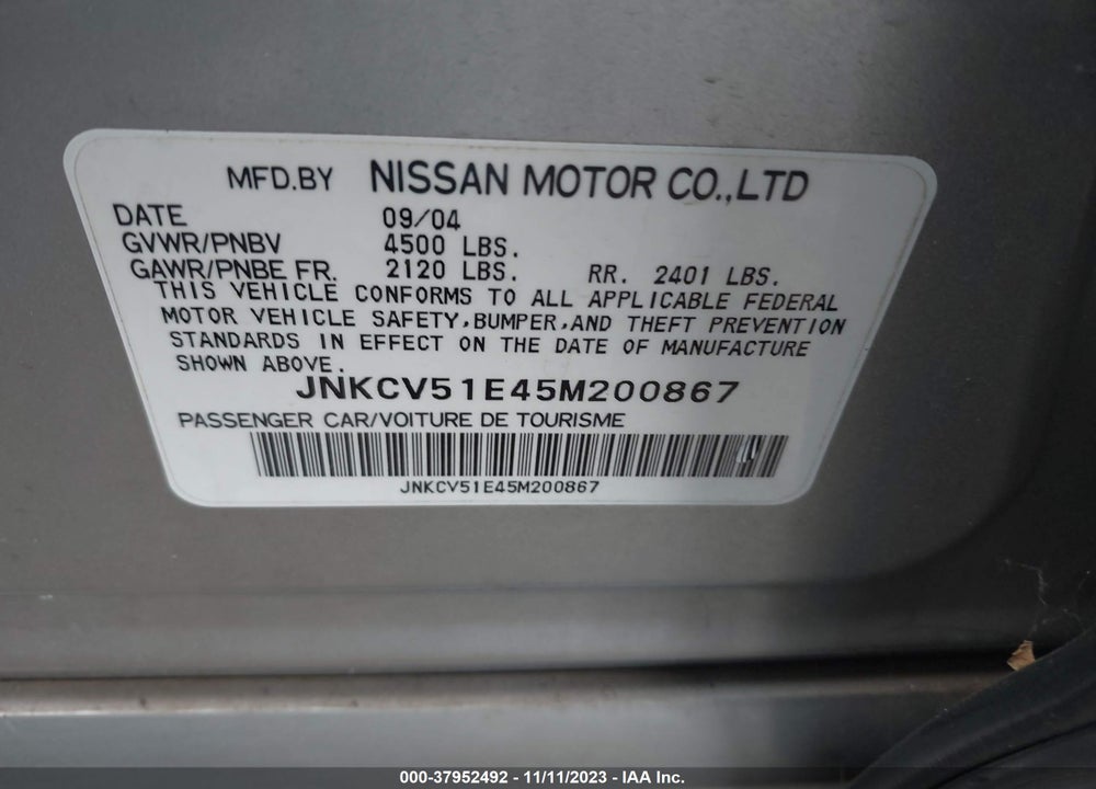 2005 INFINITI G35 VIN: JNKCV51E45M200867