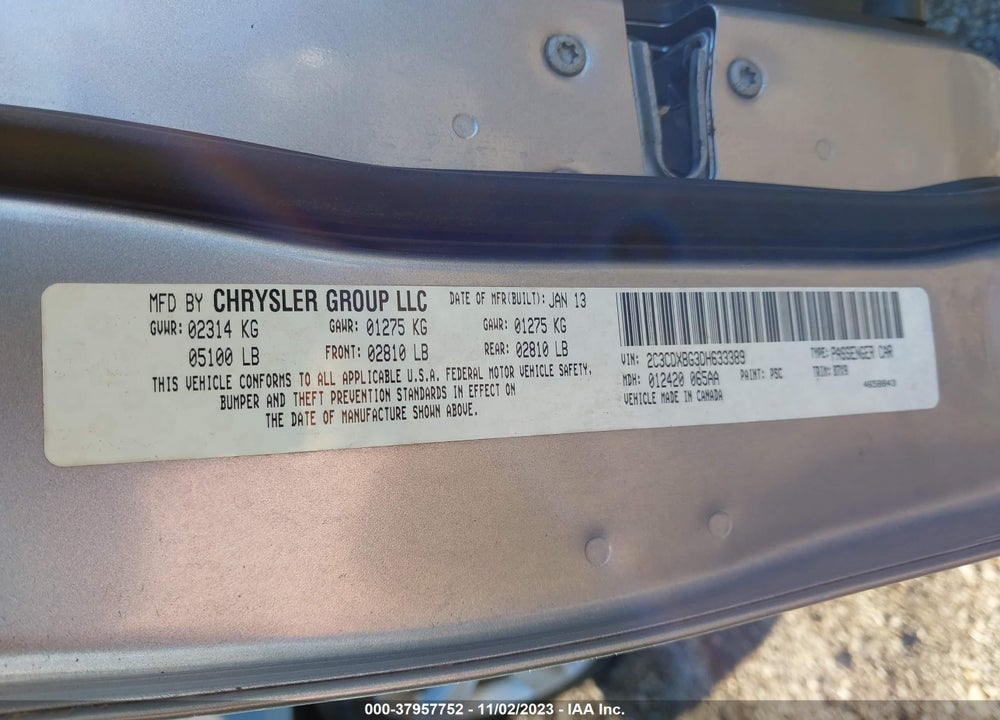 2013 DODGE CHARGER VIN: 2C3CDXBG3DH633389