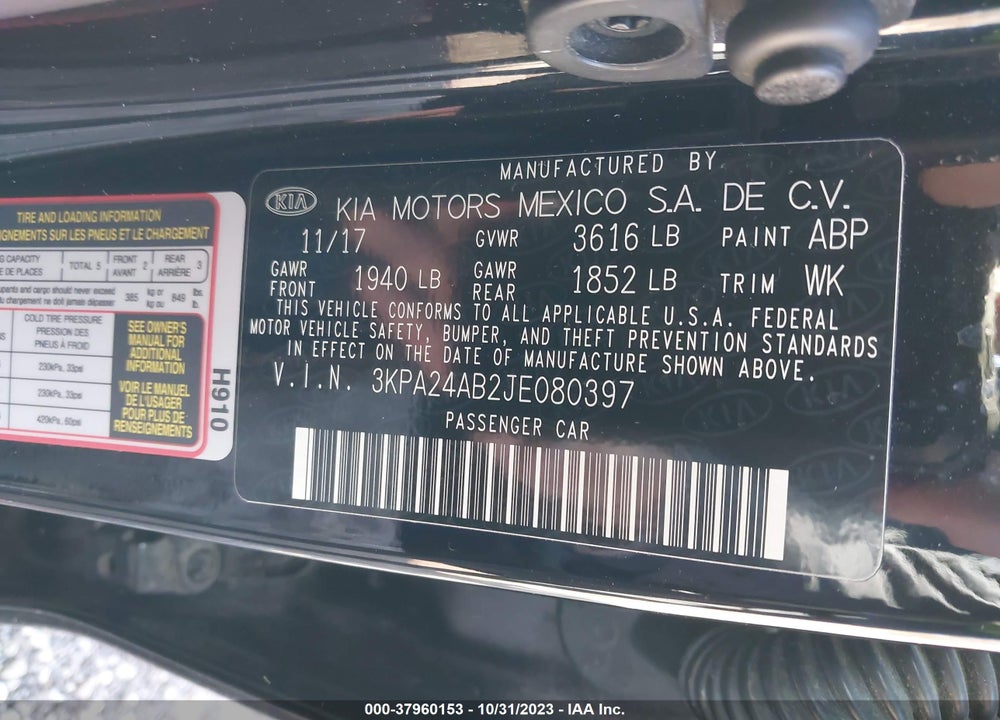 2018 KIA RIO LX VIN: 3KPA24AB2JE080397