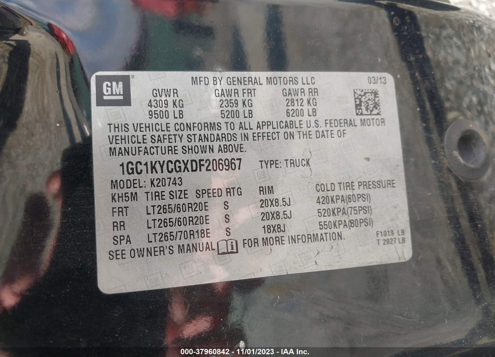 2013 CHEVROLET SILVERADO 2500HD LTZ VIN: 1GC1KYCGXDF206967