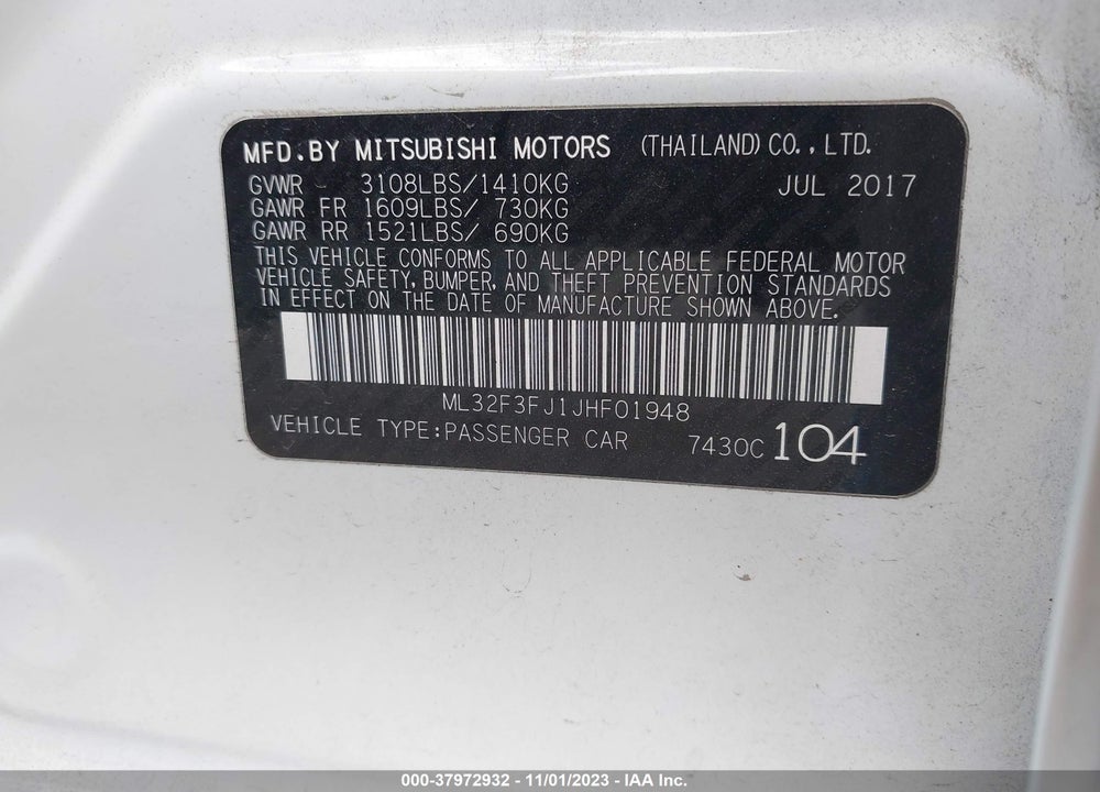 2018 MITSUBISHI MIRAGE G4 VIN: ML32F3FJ1JHF01948