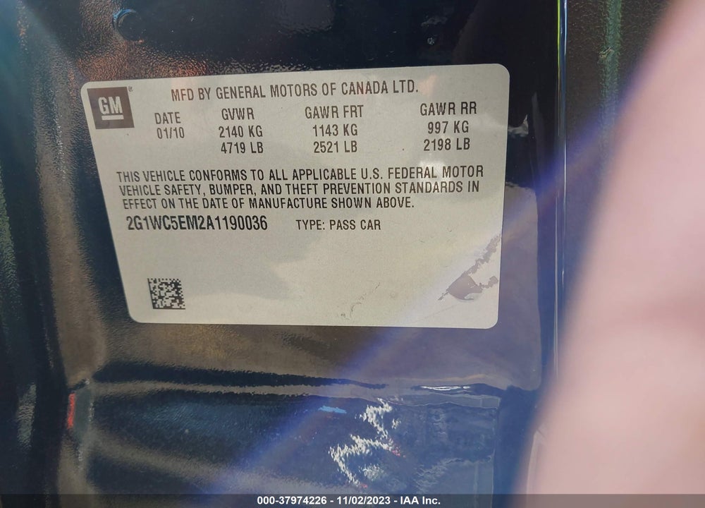 2010 CHEVROLET IMPALA LTZ VIN: 2G1WC5EM2A1190036
