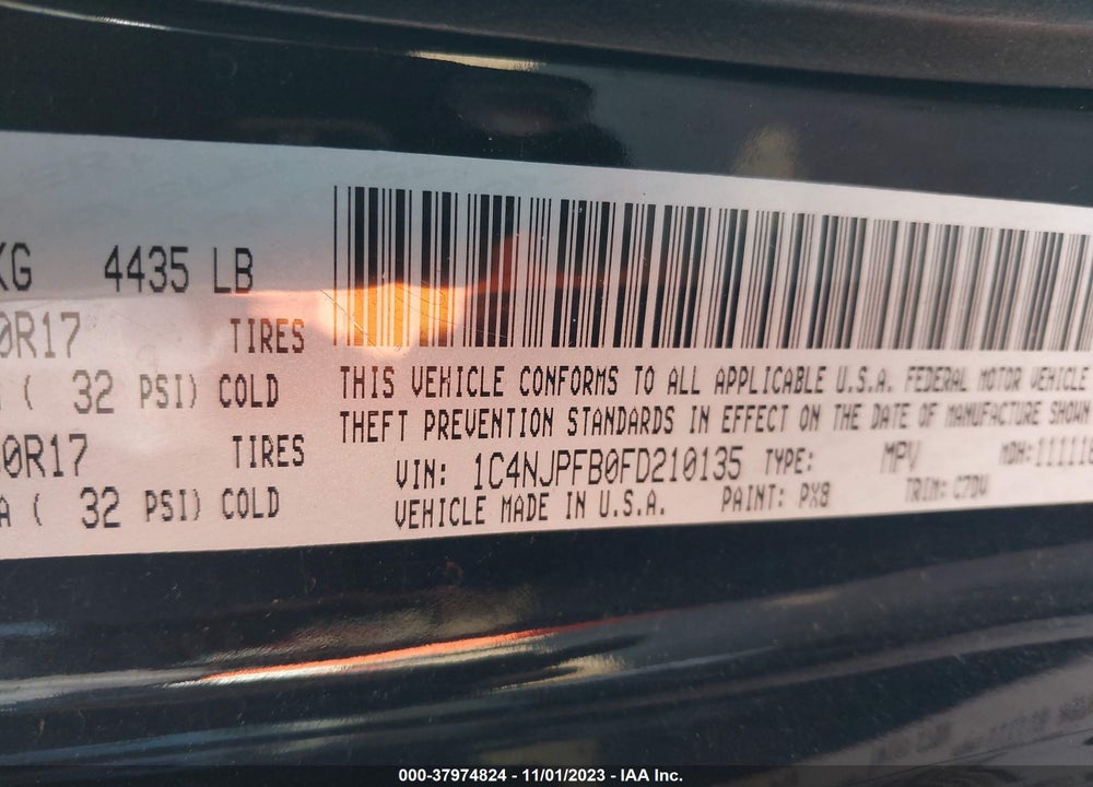 2015 JEEP PATRIOT LATITUDE VIN: 1C4NJPFB0FD210135