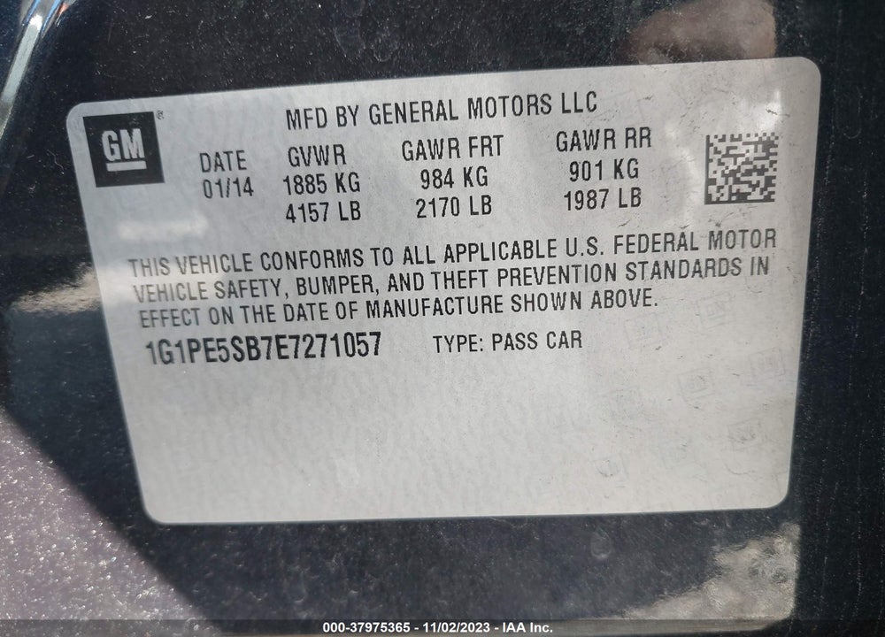 2014 CHEVROLET CRUZE 2LT AUTO VIN: 1G1PE5SB7E7271057