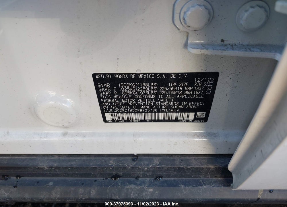 2023 HONDA HR-V 2WD SPORT VIN: 3CZRZ1H5XPM725786