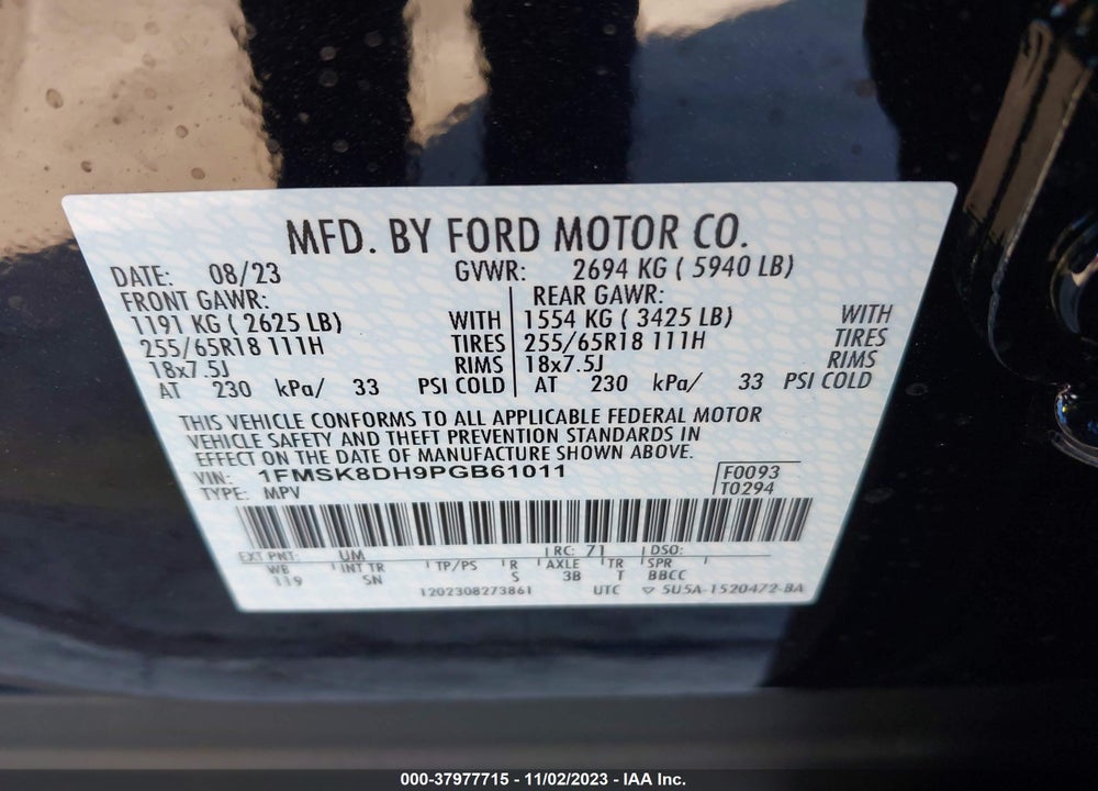 2023 FORD EXPLORER XLT VIN: 1FMSK8DH9PGB61011
