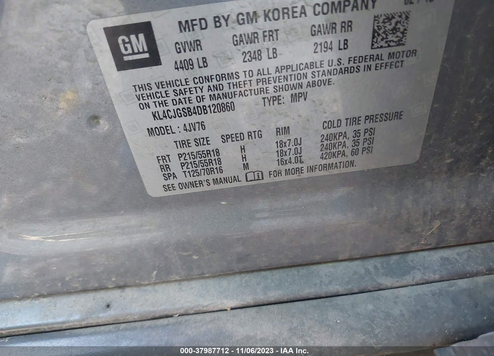 2013 BUICK ENCORE LEATHER VIN: KL4CJGSB4DB120860