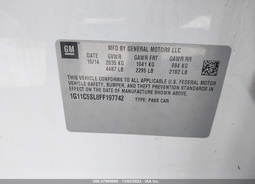 2015 CHEVROLET MALIBU 1LT VIN: 1G11C5SL8FF197742
