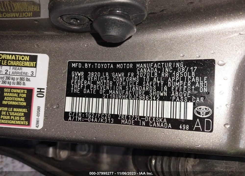 2018 TOYOTA COROLLA SE VIN: 2T1BURHE0JC966342