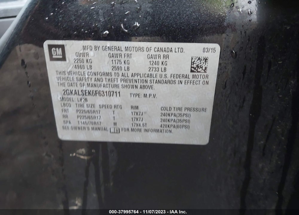 2015 GMC TERRAIN SLT-1 VIN: 2GKALSEK6F6310711