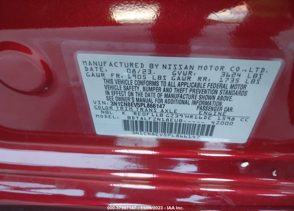 2023 NISSAN VERSA 1.6 SV XTRONIC CVT VIN: 3N1CN8EV5PL866147