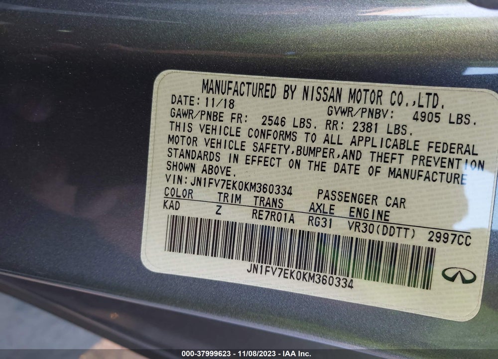 2019 INFINITI Q60 3.0T RED SPORT 400 VIN: JN1FV7EK0KM360334