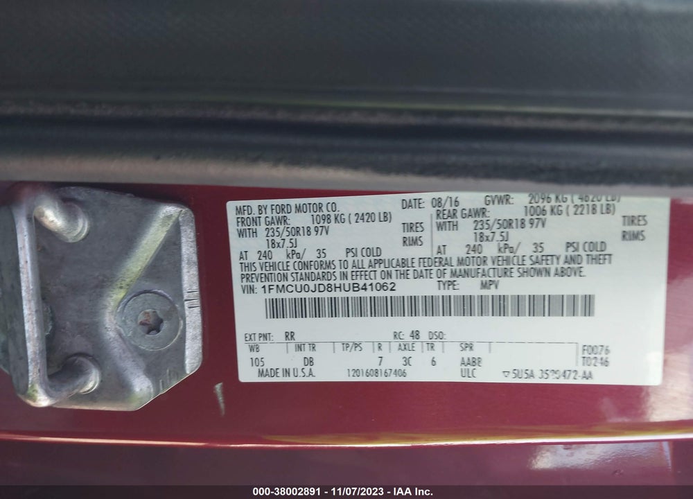 2017 FORD ESCAPE TITANIUM VIN: 1FMCU0JD8HUB41062