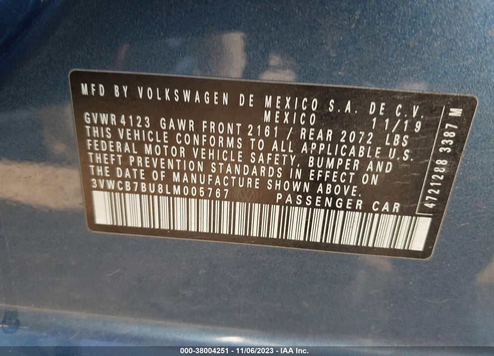 2020 VOLKSWAGEN JETTA VIN: 3VWCB7BU8LM005767