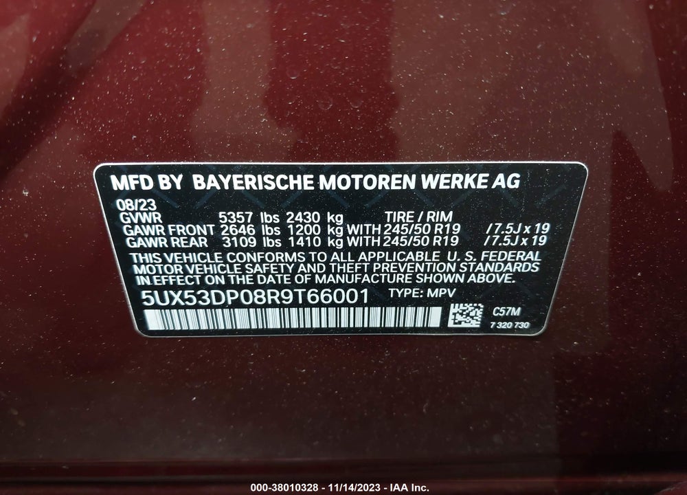 2024 BMW X3 XDRIVE30I VIN: 5UX53DP08R9T66001