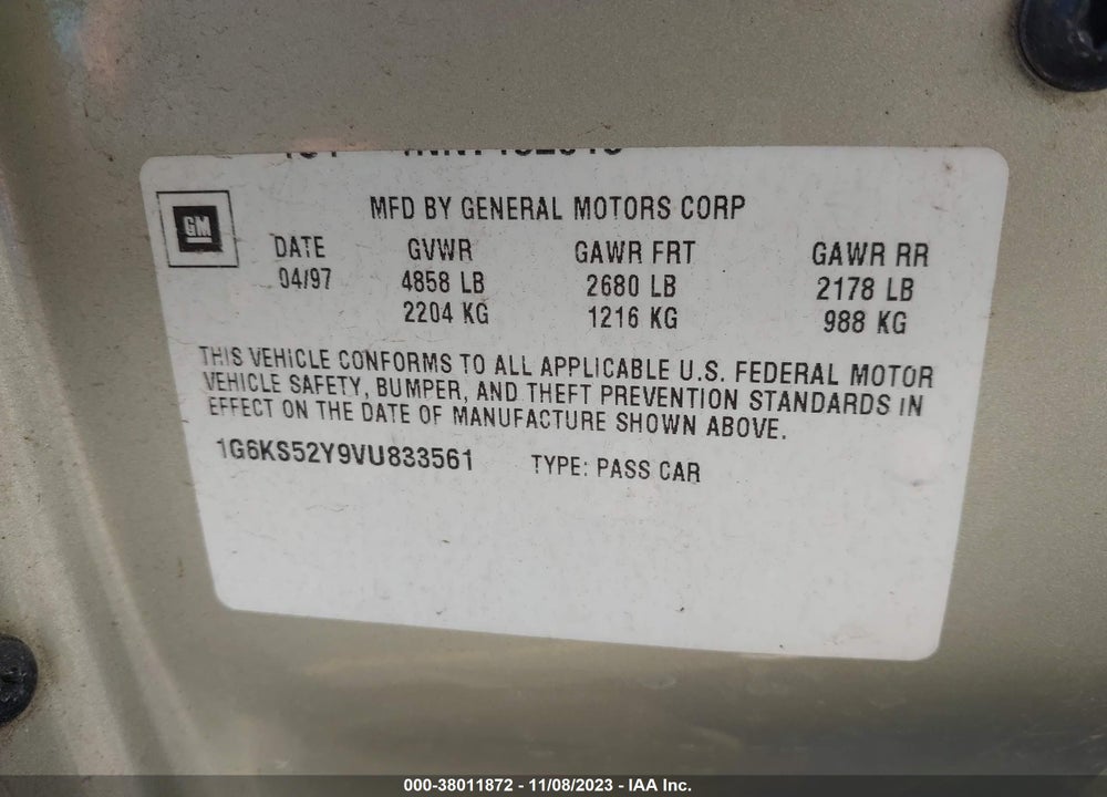 1997 CADILLAC SEVILLE VIN: 1G6KSY52Y9VU83356