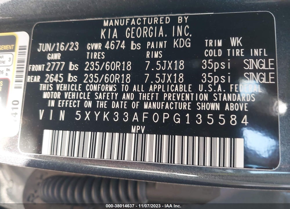 2023 KIA SPORTAGE EX VIN: 5XYK33AF0PG135584