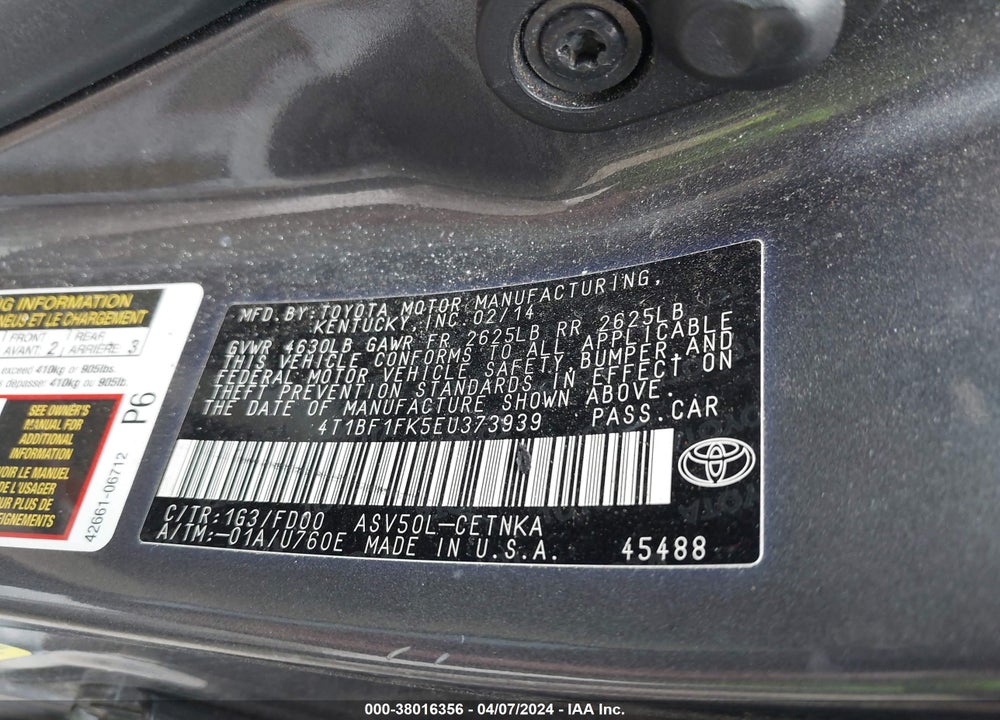 2014 TOYOTA CAMRY LE VIN: 4T1BF1FK5EU373939
